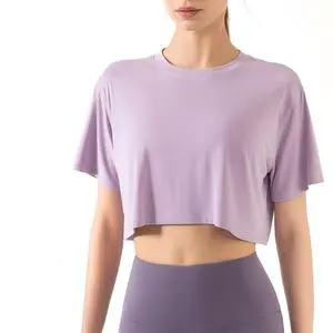 Wholesale Women's Loose Fit Cropped Yoga Top Short Sleeve Quick Dry Workout Shirt Casual Breathable Fitness Athletic Activewear