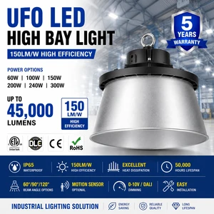 High Quality CE ETL Certificated Dimmable UFO Highbay Lamp 60W 100W 150W 200W 240W 300W Hibay for Warehouse Led High Bay Light