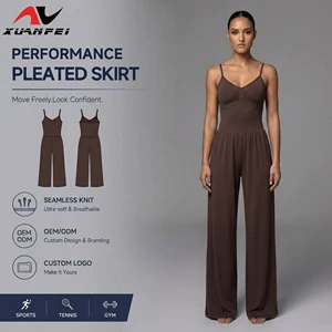 Customizable Dark Brown Lounge Bodysuits - Spaghetti Strap Ruched V-Neck Top & Full-Length Wide-Leg Pants Yoga Fitness Outfit