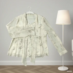 Vintage Ink-Style Comfortable Breathable Woven Casual Top with Button Trim Women's Summer Long Sleeve Top