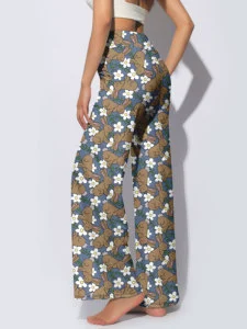 Women's High Waisted Wide Leggings Printed Sport Casual Palazzo Trousers Soft Elastic Stretch Custom Streetwear