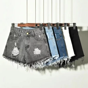 2025 Fashion Women's Skinny Denim Shorts Belt Mid Waist Sexy Summer Button Breathable Quick Dry High Quality Distressed 100%