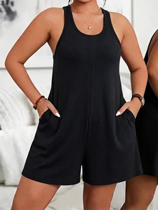 Women's Plus-size Round-neck One-piece Pants with Fashionable-Waist Shaping Slimming Top Vest 100% Polyester