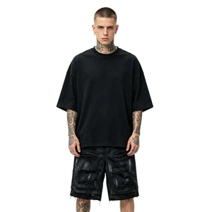Black Wax Coated Painted Dirty Cut Ripped Black Denim Cropped Designer Custom Sports Men's Shorts De Hombre Running Set