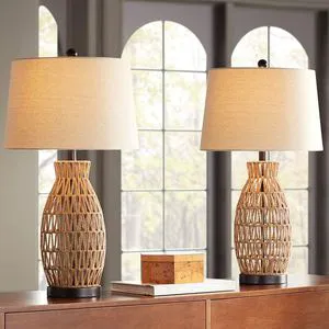 Handmade Indian Style Round & Oval Rattan Hang Light New Trend Woven Bamboo Pendant Lamp for Home Cafe Restaurant Hotel
