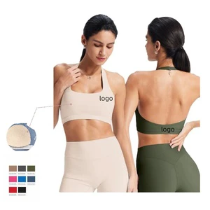 Women's Halter Sports Bra Padded Sexy Open Back Yoga Bra for Pilates Workout Activewear Bra Gym