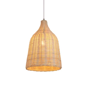 Wholesale Natural Bamboo Pendant Lights Handmade Home Decor Woven Adjustable Height E27 Bulb Base Long Shape Hanging Lamp
