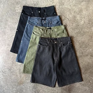 Custom 14oz Cotton Men's Denim Short Selvedge Raw Baggy Jean Vintage Distressed Jorts Men Denim Shorts Japanese Style Short