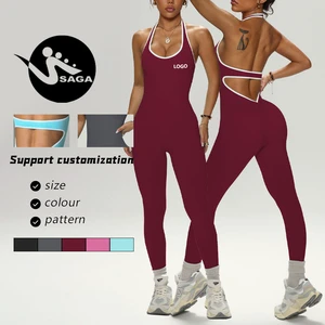 High Quality Two-Piece One-Piece Jumpsuit with Contrast Color White Piping Yoga Fitness Sports Jumpsuit for Women