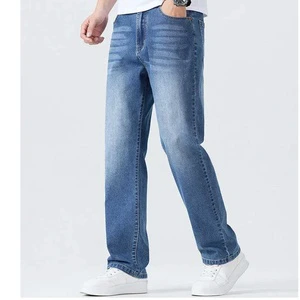 Custom Logo Men's Jeans Loose Fit Pants Denim Jeans Straight Leg Baggy Pants Men Wide Leg Acid Wash Baggy Denim Jeans Pants Men