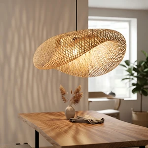 Bamboo Pendant Light E27 Natural Rattan Wicker Hanging Lamp Fixture for Living Room Bedroom Kitchen