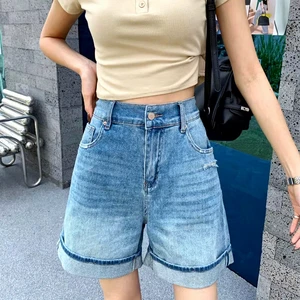 Custom Design Summer Casual Eco-Friendly Fashion Quick Dry Breathable Women's Denim Shorts Stretch High Waist Regular Plus Size