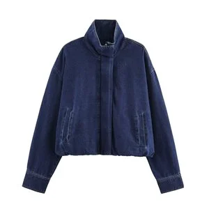 SHENZHU Women's Clothing 2025 Autumn New Simple Retro Versatile Stand Collar Denim Jacket 1300070