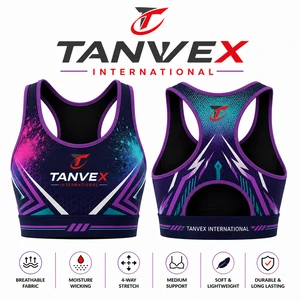 TANVEX INTERNATIONAL Women's Racerback Sports Bra Solid Eco-Friendly Front Medium Support Breathable Moisture Wicking
