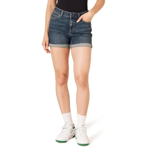 Women's High Waist Denim Shorts Cuffed Hem Solid Color Casual Summer Wear Pocket Design Regular Fit Blue