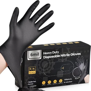 Heavy-Duty 6mil Nitrile Gloves Custom Box Anti-Slip Black Gloves For Car Washing Repair Tattoo Shop Beauty Cleaning Latex-Free