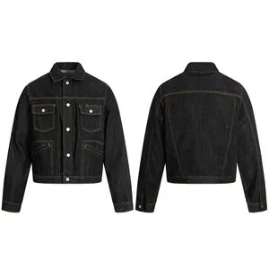 Wholesale American retro niche high-end raw denim biker style loose denim jackets, unisex single-breasted lapel denim fabric.