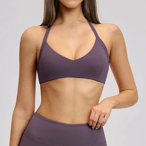 Women's Brushed Neckband Sports Bra Hollow Back Yoga Underwear Running Fitness Bra