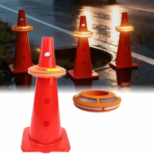 Portable Rechargeable LED Traffic Cone Warning Light Visibility Rotating Flash Beacon Flare For Road Safety Emergency Barricade