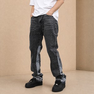 YM Custom Summer Men's Jean New Design Men Flared Jeans Patchwork Loose Hip Hop Denim Pants Washed Denim Jeans Pant Manufacturer
