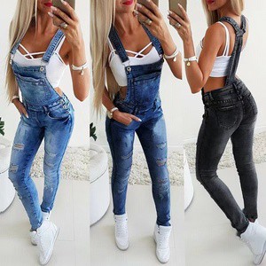 Europe and the United States New Women's Y Word Broadband Sexy Tight Overalls Hand-worn Denim Jumpsuit Women