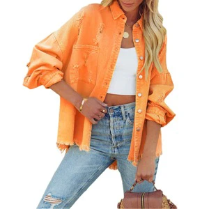 Wholesale High Quality Women's Denim Jackets Coat Spring Fashion Causal Ripped Jeans Jacket