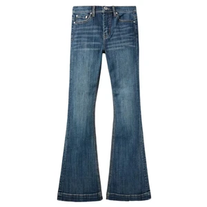 Women's High-Waisted Flared Boot Cut Jeans Comfortable Waist Vintage 5-Pocket Style Blue Stretch Denim Spring Season Woven
