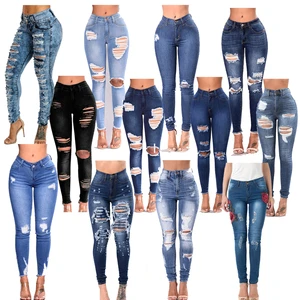 Dilapidated Jean Broken-hole Jean New Women's Cut up High Waisted Distressed Jeans Women Pants for Ladies
