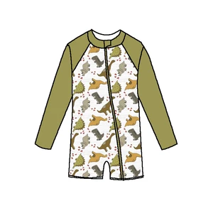 Factory Custom Toddler Boy Girl Long Sleeve One Piece Zipper Swimsuit Cartoon Pattern Kids Swimwear Child Beach Bathing Suit