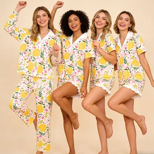 Customized Low MOQ Bamboo Soft Pajamas Printed Women Plus Size Sleepwear Family Matching Outfits Short Sleeve Shorts Set