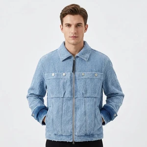 Wholesale High Quality Men's Casual Denim Jacket Autumn Fashion Stand Collar Front Logo Comfortable Plus Size Breathable