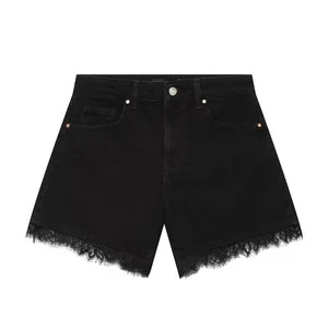 SHENZHU 2026 Women's Summer New Arrival: Elegant and Versatile High-Waisted Denim Shorts with Lace Hem 9942082