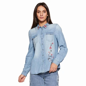 Ladies Winter Sleeveless Linen/Cotton Twill Floral Blouse Pocket Button OEM Casual Clothing Breathable Eco-Friendly Export