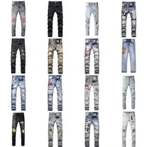 Cross-border Men's Fashion Breathable Summer Mid Waist Medium Wash Woven Stretch-printed Denim Sporty Pants