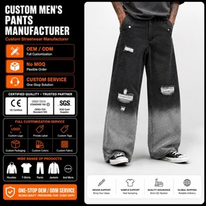 Custom High Quality Men's Streetwear Hip Hop Baggy Wide Leg Casual Vintage Denim Ripped Jeans