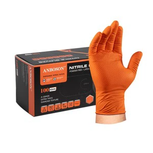 OEM 10mil Industrial Diamond-Pattern Nitrile Gloves Powder-Free Waterproof Oil Resistsnt Work Gloves Acid and Alkali Resistant