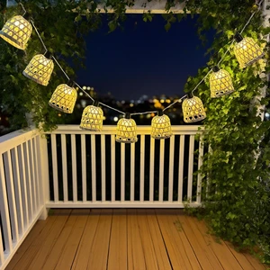 Set 10 Bamboo Mini Lamp DIY Hand-held Wicker Hand-woven Craft Home Decoration Outdoor & Indoor Battery Operated IP44 Rated