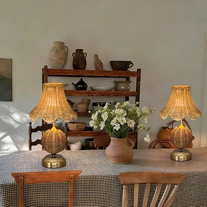 2700K Natural Materials Bamboo Rattan Rechargeable Table Lamp Replaceable Lampshade Cordless Restaurant Table Lamp