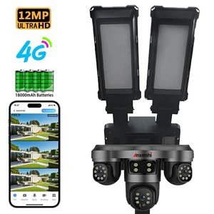 Wireless Solar Security Camera with Street Light Two Way Audio Floodlight 18000mAh Solar Charging Multi-lens Solar PTZ Camera