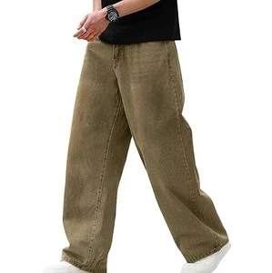 Low MOQ Custom Men's Formal Denim Jeans Stretchy Waterproof Eco-Friendly High Quality Loose Baggy Wide Leg Denim Jeans Pants