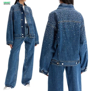 Women Blue Denim Jacket With Multiple Zipper Accents Cropped Jean Coat Moto Style Outerwear Fashion Ladies Long Sleeve Jacket