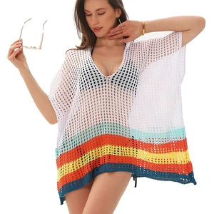 Beach Cover-Up Striped Knit Bottom Sun-Protective 100% Polyester Discharge Printed Sexy Bikini Cross-Border Wholesale 1 Piece
