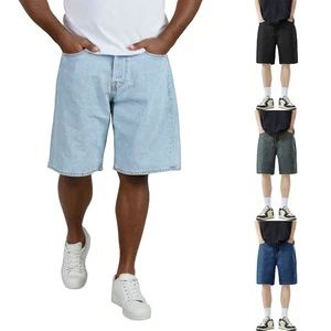 Summer Solid Color Thin Light Blue Denim Shorts Men's Straight Tube Loose Drawstring Closure Joker American Handsome Pants