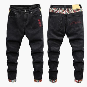 Top Fashion Men's Denim Jeans Pants Trousers Black Plus Size Vintage Slim Washed Technique Waist Colorful Combined Fabric Cut