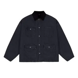 Customized Men's Loose Fit Denim Jacket with Quality Leather Collar Casual Style Washed Technique for Autumn Season