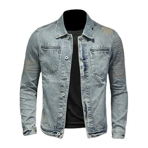 KIC STAR FASHION INDUSTRY Men's Coated Washed Denim Jacket 100% Cotton Distressed Blue Winter Casual Vintage Breathable Front