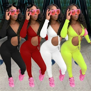 Women's One Piece Jumpsuit Cut-Out Skinny Design for Fall Casual Fitness Apparel for Sports
