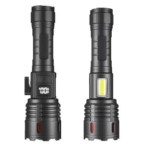High-Brightness Variable-Focus Rechargeable Digital Display + COB Tail-Mounted Magnetic Work Light Camping Tactical Flashlight