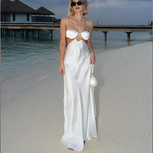 TW Fashion Solid Spaghetti Strap One Piece Custom Elegant Beachwear Swimsuit Women's Bandeau Beach Suit