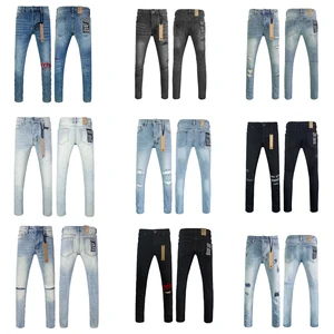 High Quality Men's Denim Trousers Casual Vintage Ripped Skinny Jeans Mid Embroidered Distressed High Street Slim Fit Jeans Men